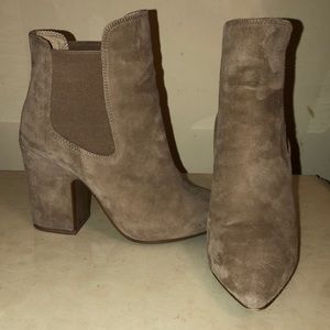 Nude suede pointy toe booties gently worn.